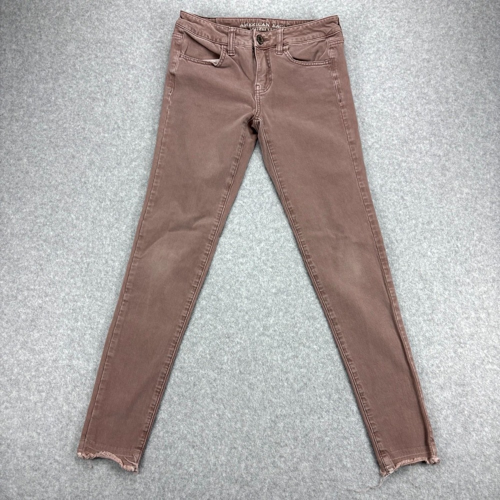 American Eagle Jegging Womens 4 Mauve 360 Super Stretch Frayed Hem Sateen Skinny